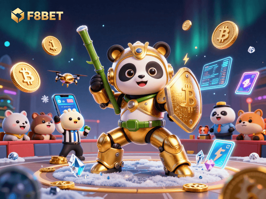 Experience high-energy gambling at F8BET with dynamic 3D characters and cryptocurrency elements.