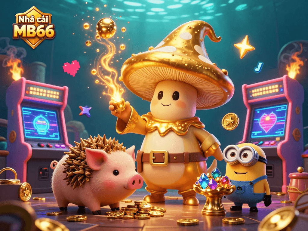 Engage in magical treasures at Nhà cái MB66 with a golden wizard and enchanted gaming scene.