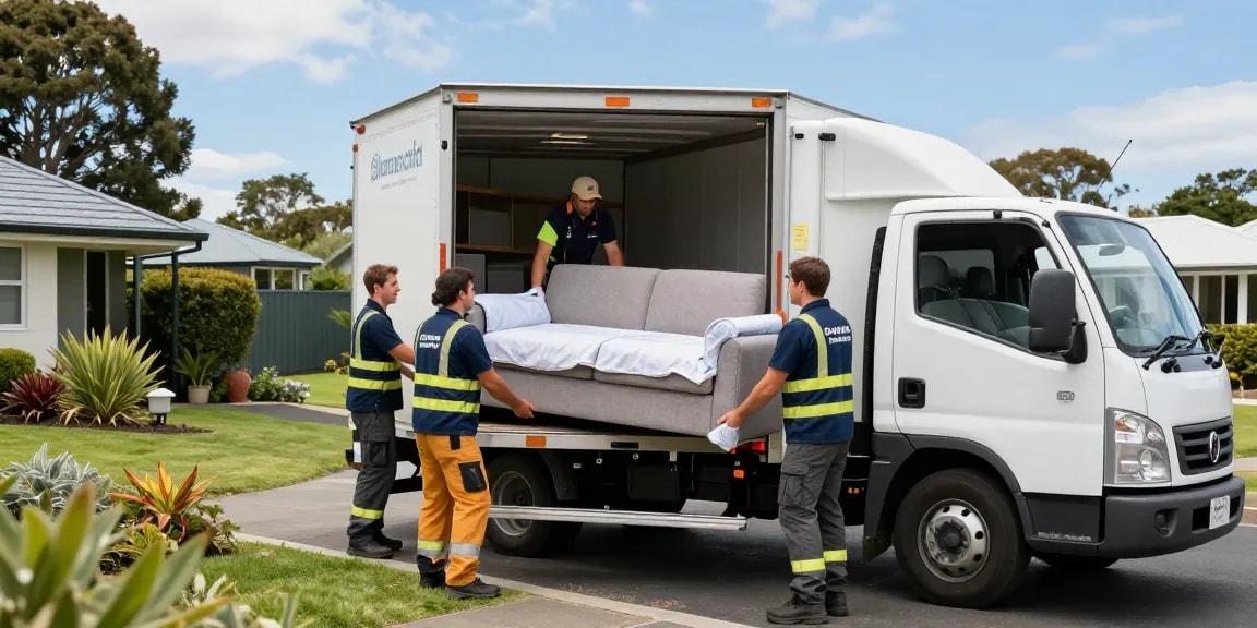 Tauranga movers loading furniture into a moving truck, demonstrating professional relocation services.