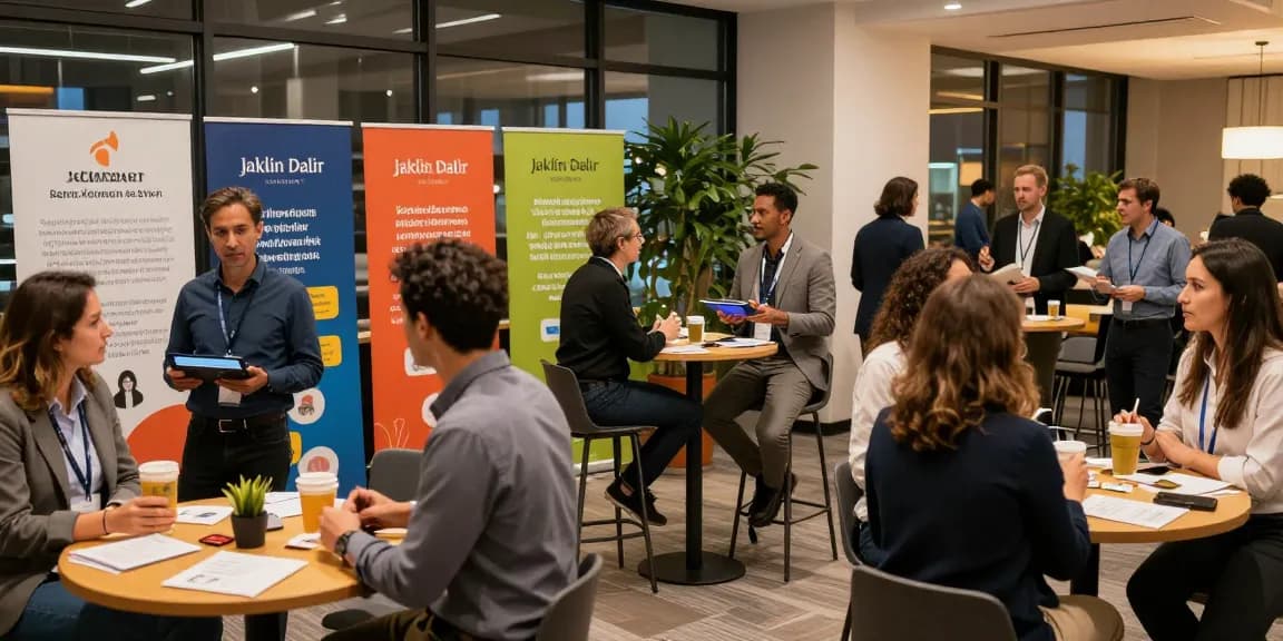 Jaklin Dalir showcased in a dynamic business networking event with professionals engaging and sharing ideas.