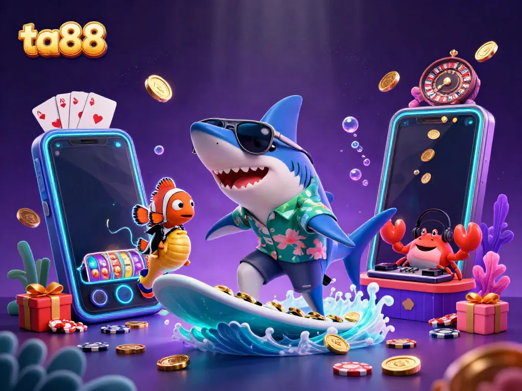 Experience fun and winning moments at ta88 with a colorful 3D underwater casino scene.