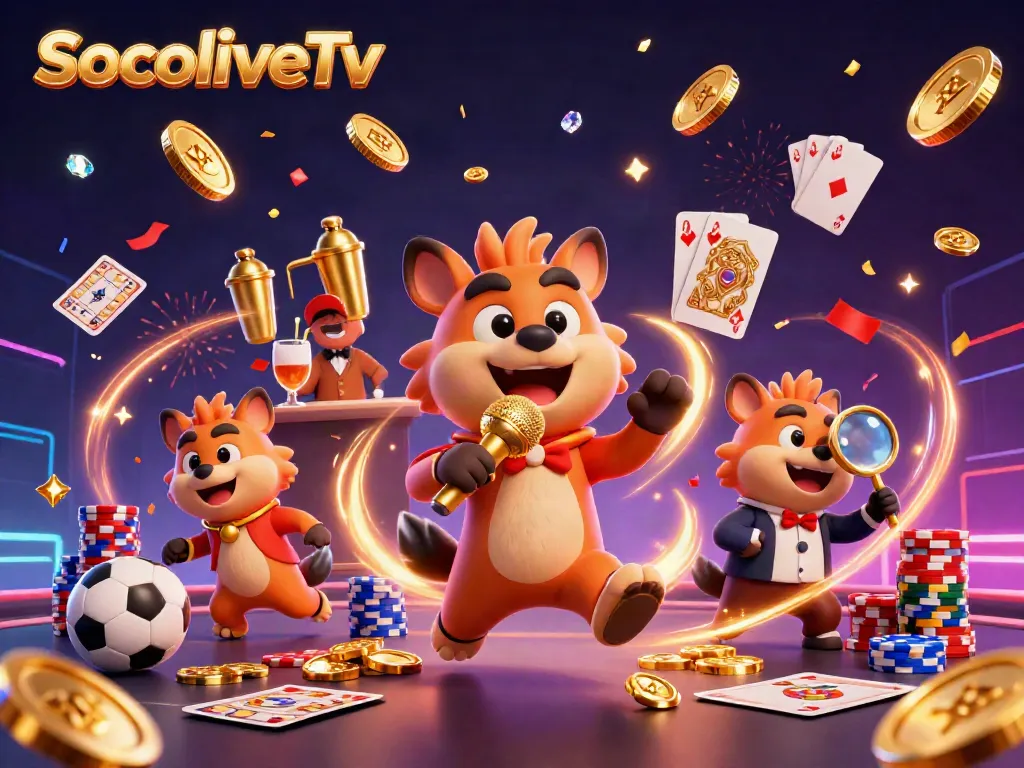 SocoliveTv presents lively hyena characters in a vibrant comedy casino scene, embodying sports betting excitement.