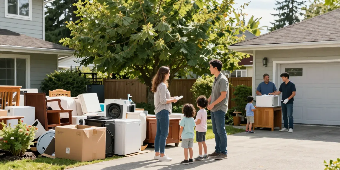 target Junk Removal Vancouver family preparing for home decluttering service with friendly team.