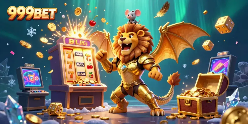 Engage with the thrilling 999BET casino world featuring a chimera and lucky slot machine action.
