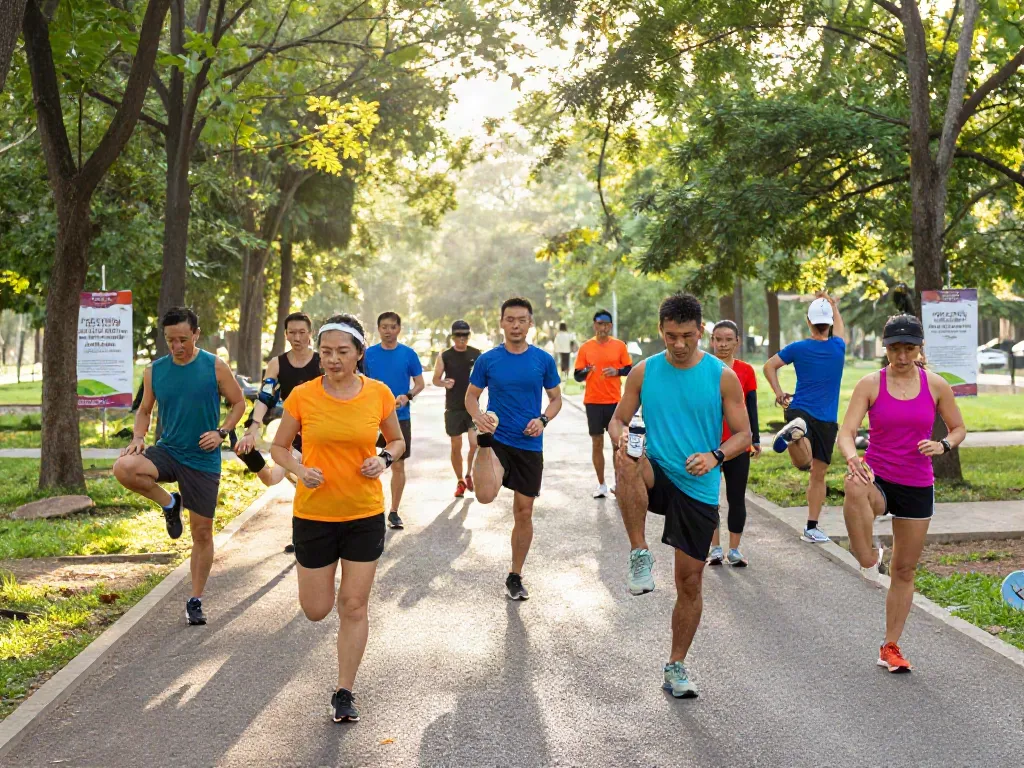 Group of runners preparing for a jog outdoors, embodying the spirit of Streek fitness.