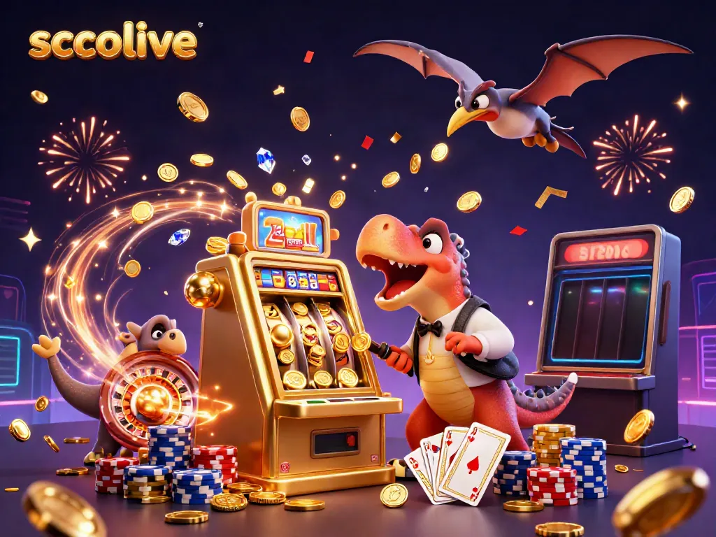 Experience exciting wins at socolive with cartoon dinosaurs celebrating a jackpot.