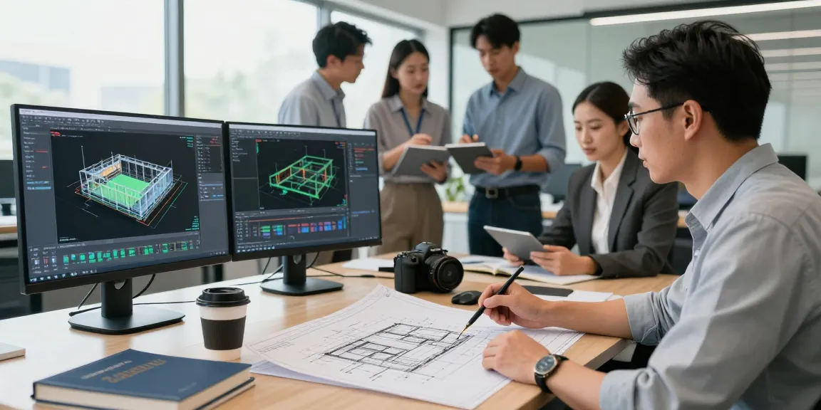 Structural Engineering Consultant Canada reviewing blueprints in a modern office setting