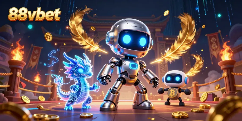 Experience the thrill of gaming with 88vbet's vibrant 3D illustration featuring exciting characters and casino elements.