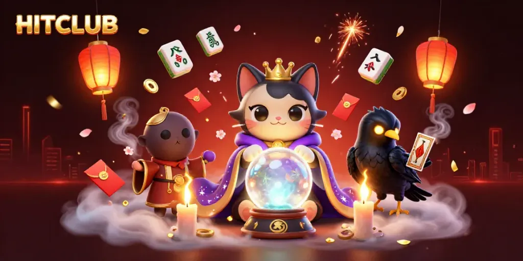 Join the HITCLUB experience with a mystical casino scene filled with fortune-telling elements.
