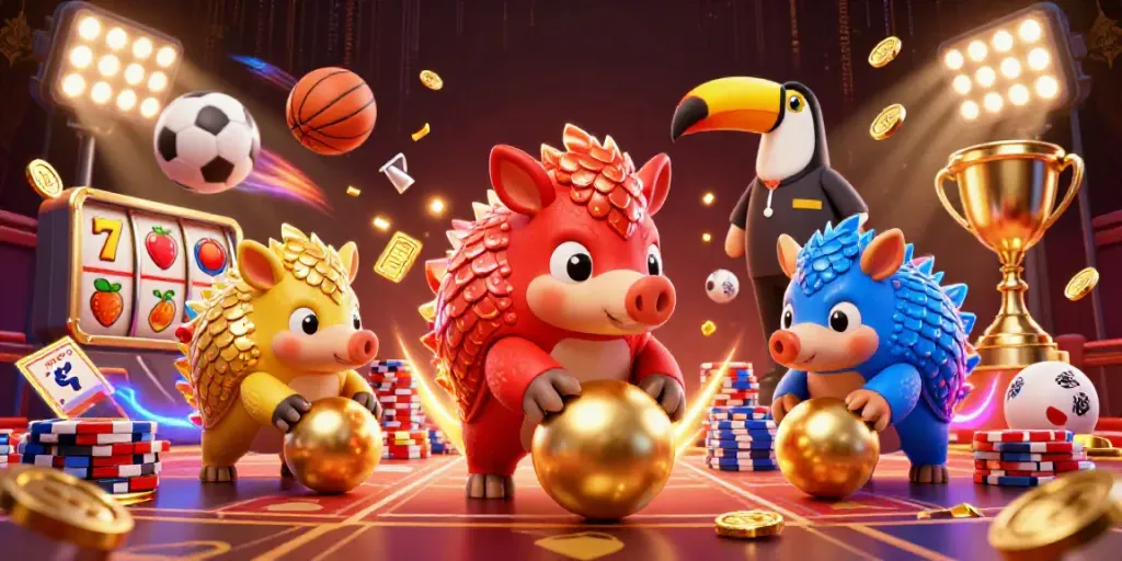 SUNWIN spins the excitement with rival pangolins and colorful slot symbols racing through poker chips.