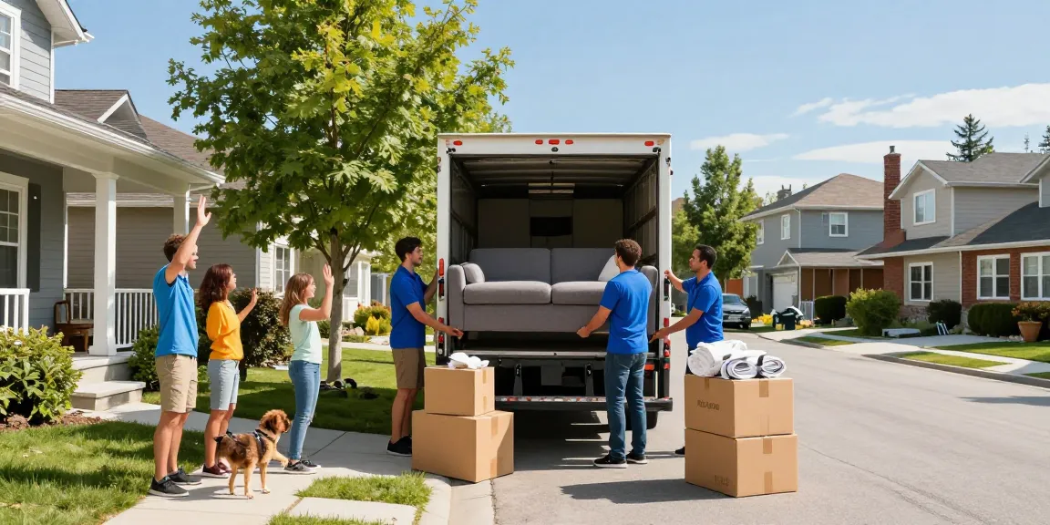 Calgary movers assisting a family during a move with a friendly atmosphere and organized moving materials.