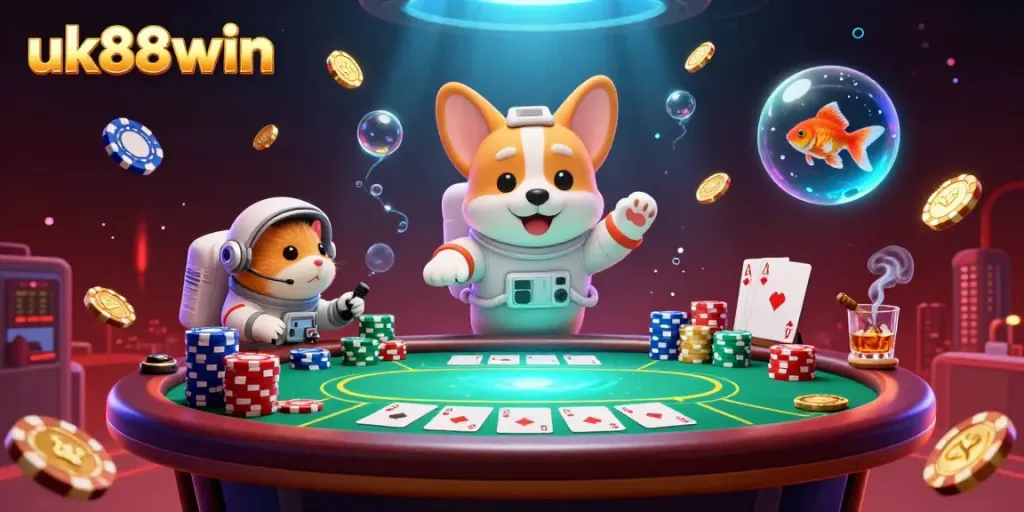 Experience the thrill of gaming with uk88win in a vibrant space station casino scene.