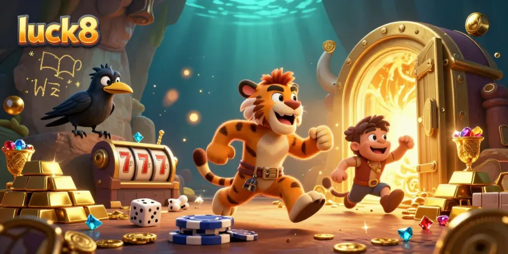Engage with luck8 in a vibrant 3D cavernous casino bursting with treasures and lively characters.
