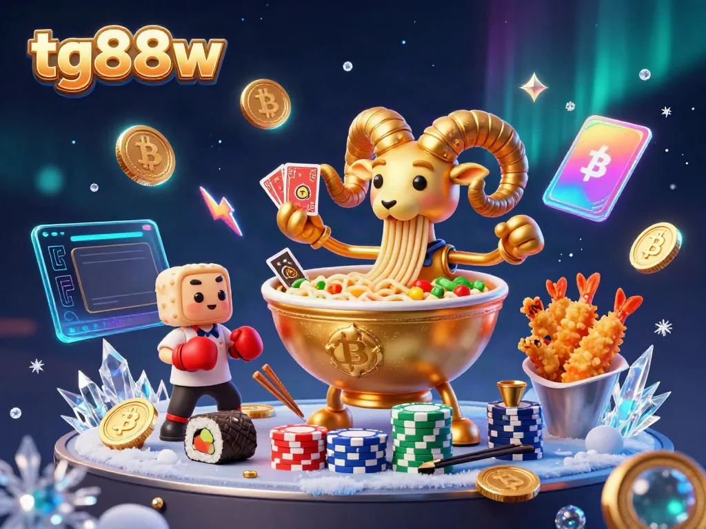 Experience thrilling action with tg88w illustrated in a vibrant casino scene featuring a giant ramen bowl dealer.