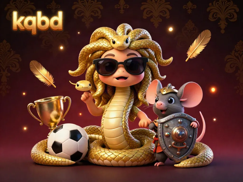Track live sports results with KQBD featuring a cute Medusa and warrior mouse in a vibrant gambling scene.