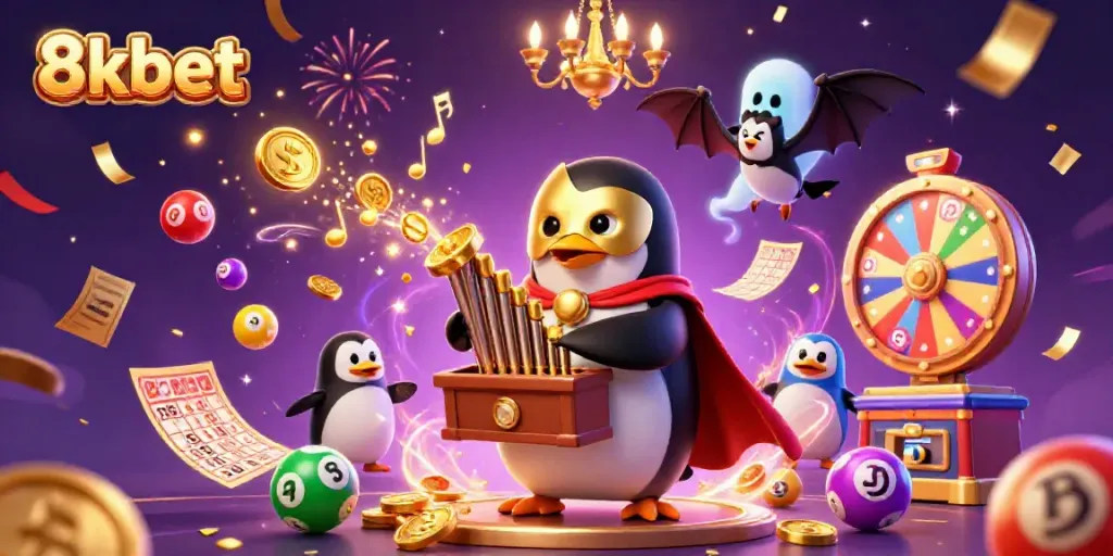 Engage with thrilling gaming adventures at 8xbet featuring a penguin organist and dazzling lottery effects.