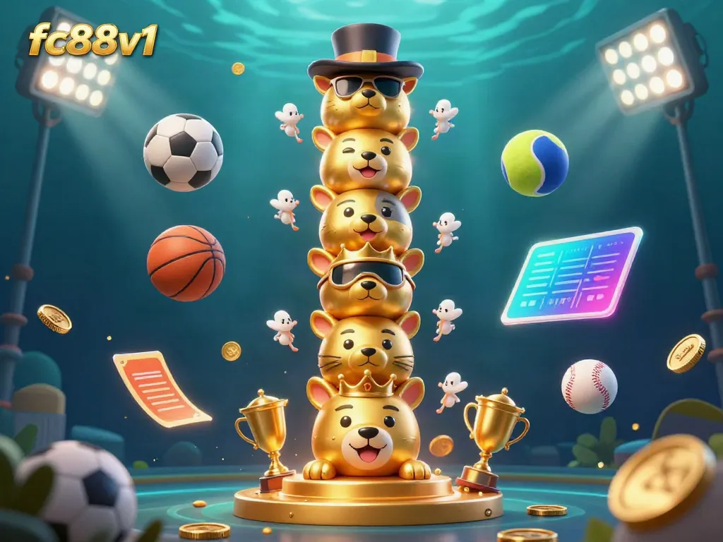 Engage in thrilling sports betting action with fc88v1's vibrant 3D casino scene, featuring animated elements and exciting visuals.