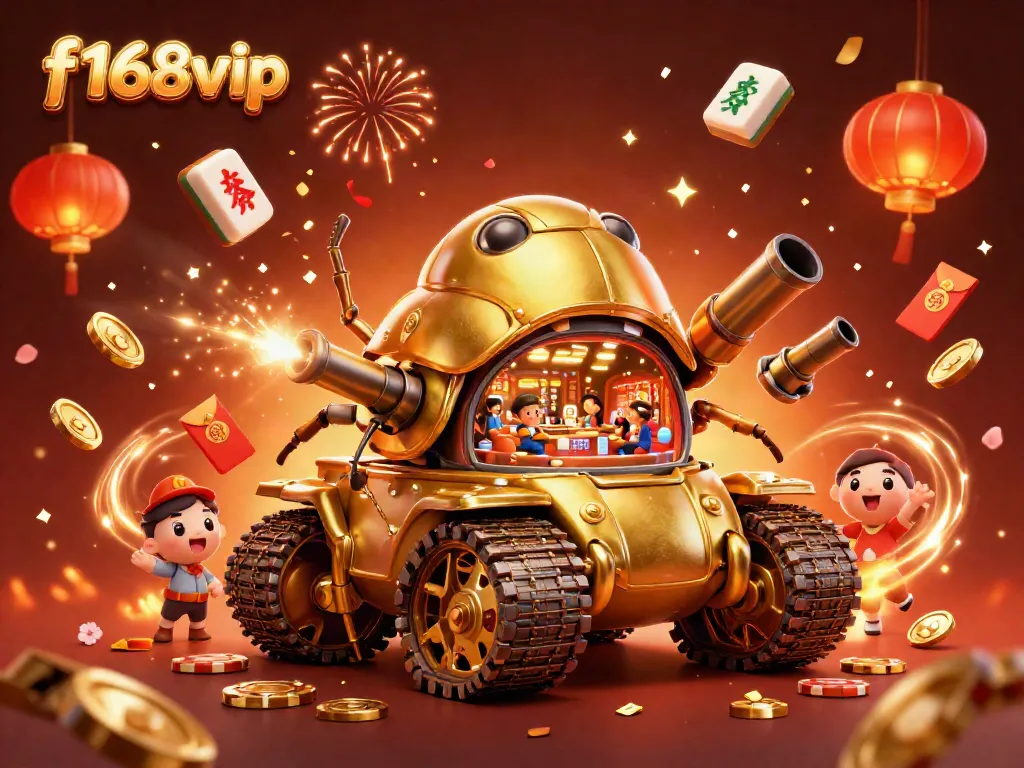 Win big at f168vip with a captivating 3D casino adventure featuring confetti, golden coins, and vibrant decorations.