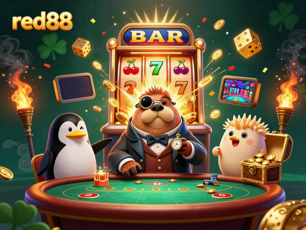 Experience thrilling gameplay in red88's vibrant underwater casino with charming characters and winning symbols.