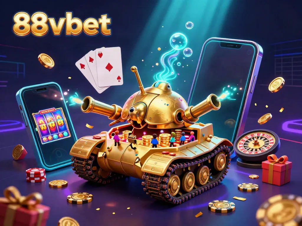 Experience the vibrant world of 88vbet with a unique golden beetle tank casino scene.