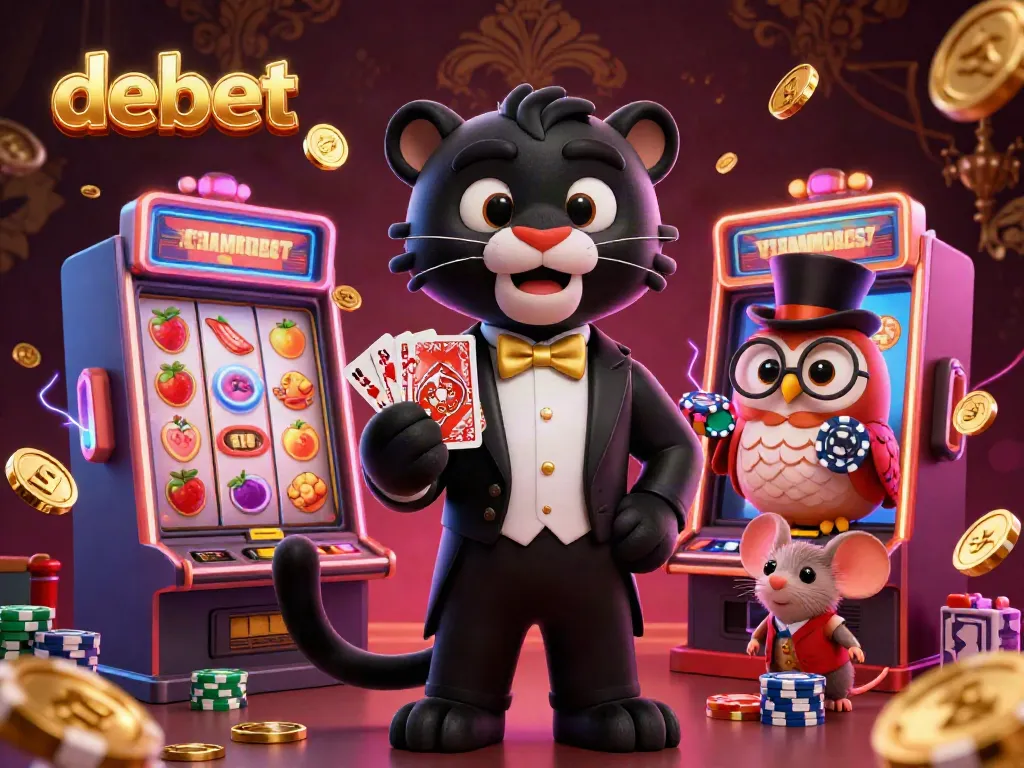Experience debet's exciting gaming atmosphere with a stylish panther dealer and enchanting casino elements.