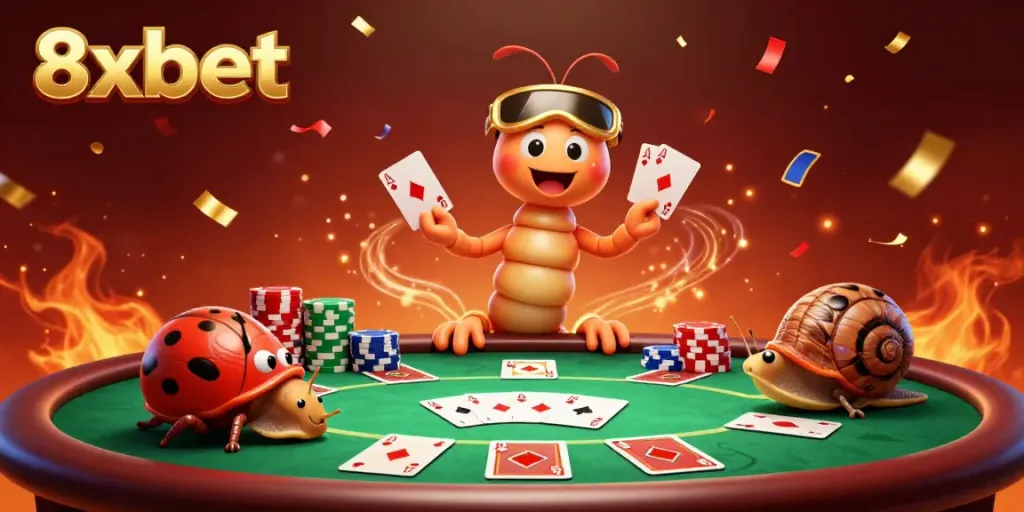 Experience exhilarating gameplay with 8xbet as the dealer showcases a dazzling poker hand amidst colorful chips.