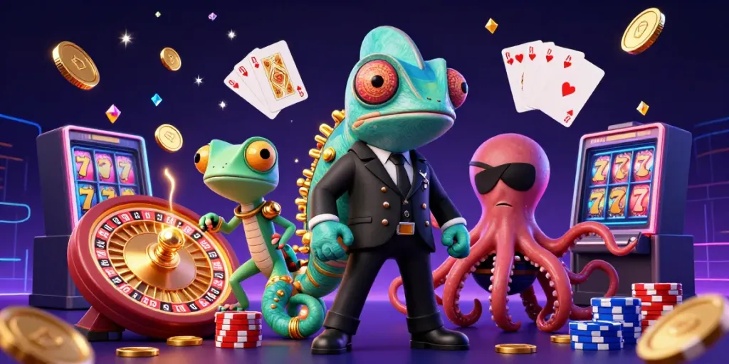 Experience the excitement of 23win with vibrant casino elements and characters in a dynamic scene.