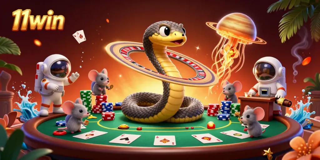 11win's cosmic casino scene with astronauts betting on a roulette wheel, dynamic and vibrant.