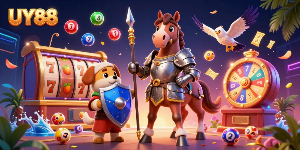 Engage in exciting gameplay at UY88 with vibrant casino elements and characters.