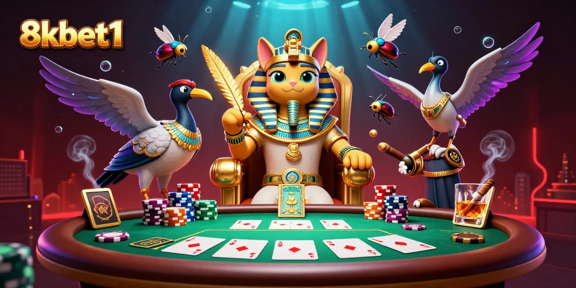 Engage with 8xbet1's thrilling casino atmosphere featuring a delightful Egyptian-themed scene.