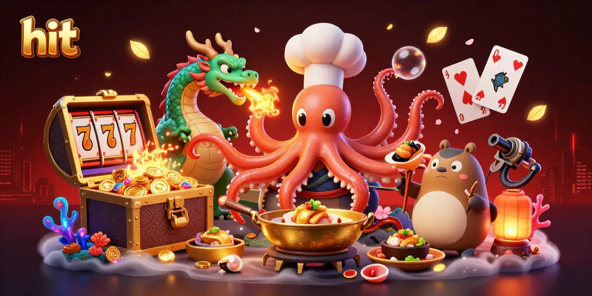 Spin and win at hit with vibrant 3D characters celebrating big wins in this casino illustration.