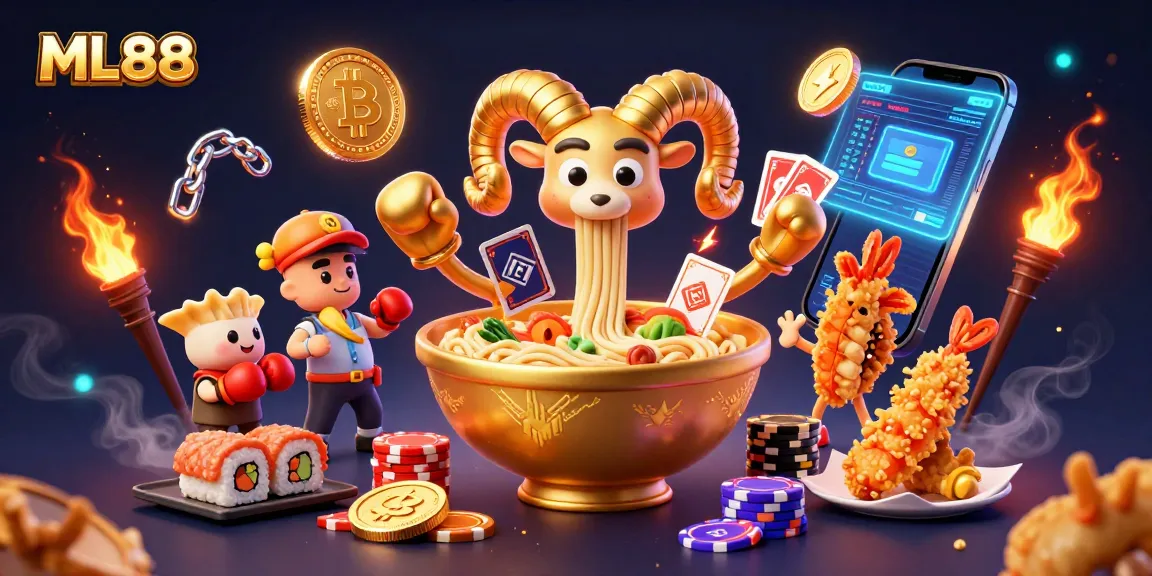 Engage with ML88 in this vibrant casino-themed 3D illustration featuring playful characters and glowing crypto elements.