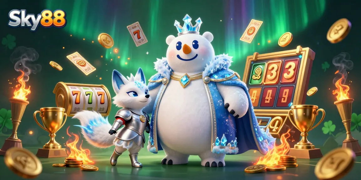 Experience exciting gameplay at Sky88 with vibrant animations of slot games and dynamic casino elements.