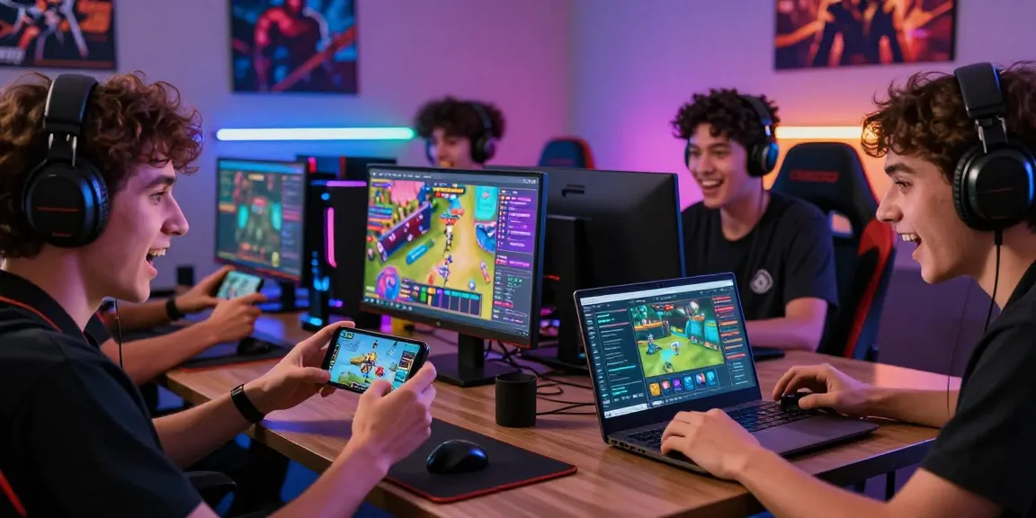 Engaged gamers sharing experiences at https://haywin.eu.com/, showcasing excitement and teamwork.