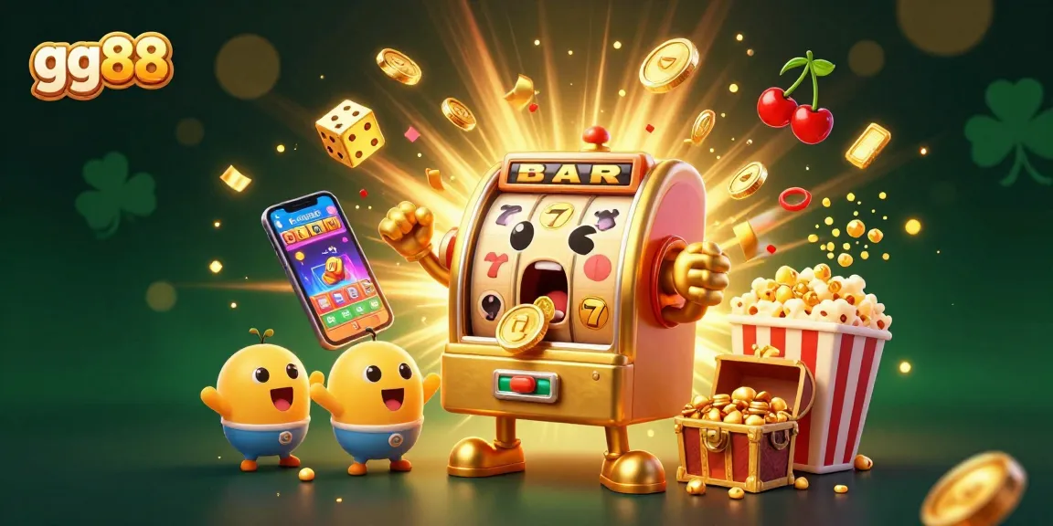 Experience the excitement of gg88 with a golden slot machine celebrating a jackpot amidst fireworks and coins.