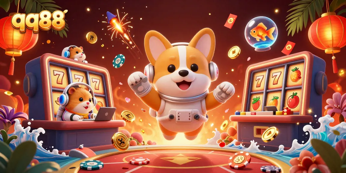 Experience thrilling gameplay at qq88 with our fun 3D casino theme featuring gambling elements and vibrant characters.