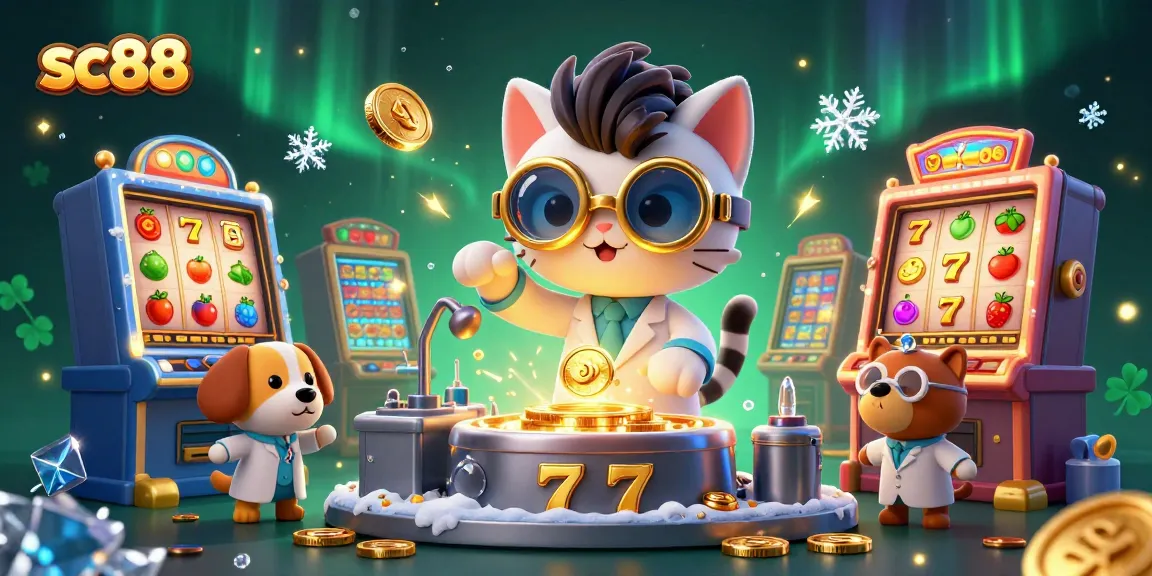 Engage with sc88's thrilling slot experience amidst colorful machines and vibrant gold coins.