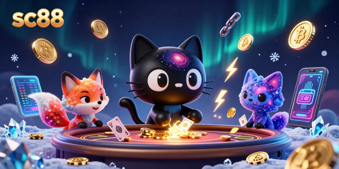 Engage with sc88's interactive cosmic casino, featuring a black hole cat and galaxy-themed elements.