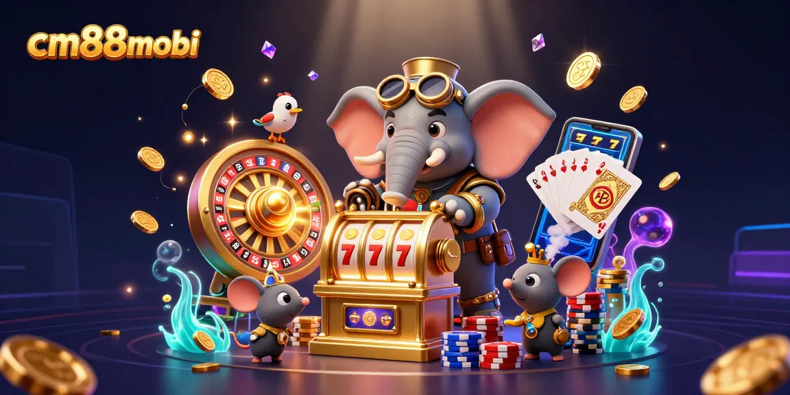 Experience thrilling wins with cm88mobi as the steampunk elephant operates an exciting golden slot machine.