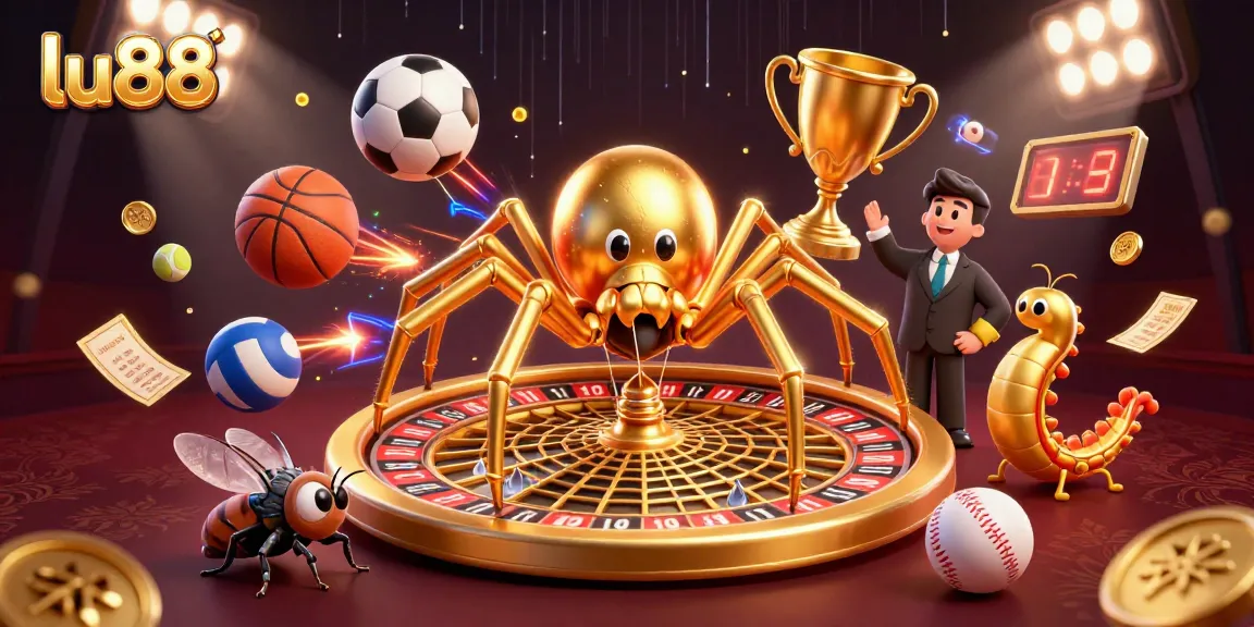lu88 players enjoying a thrilling betting experience with a golden roulette web and vibrant casino elements