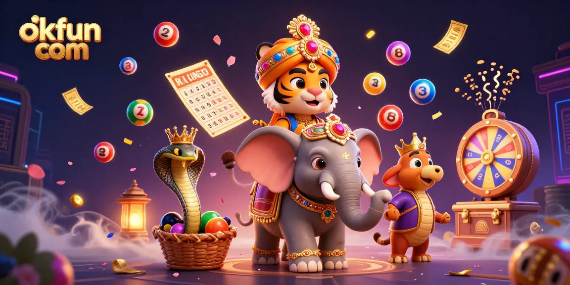 Engage in thrilling gameplay at okfun com with a vibrant scene featuring a lively maharaja tiger and dynamic casino elements.