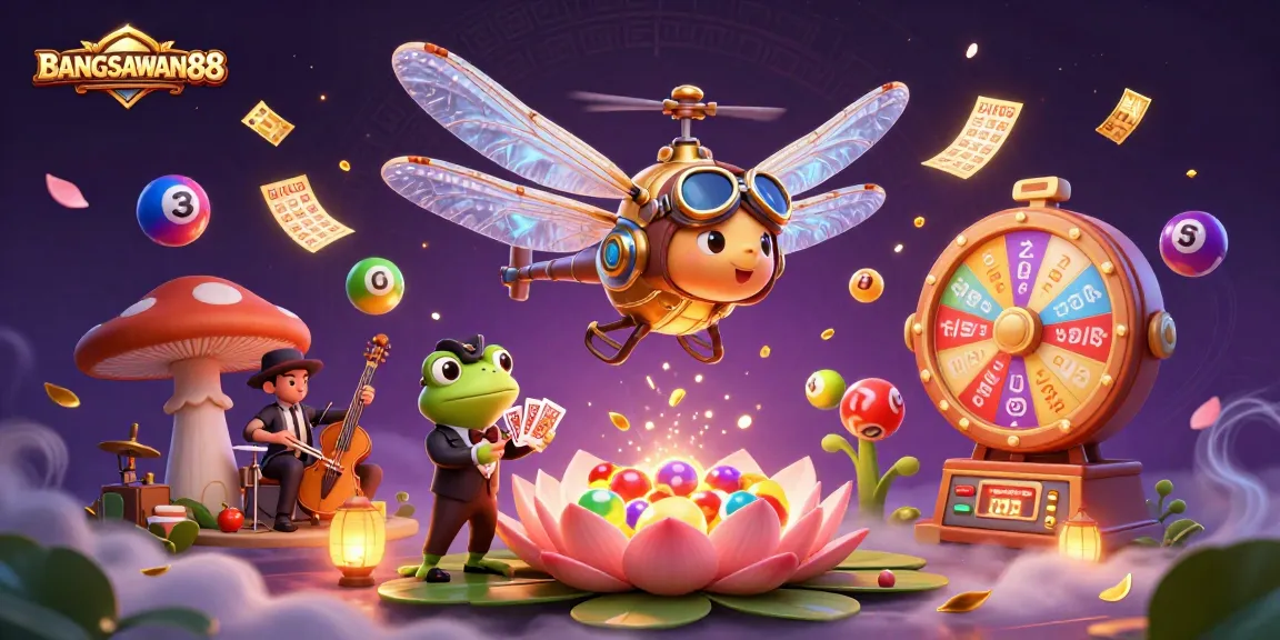 BANGSAWAN88 delivers excitement with a vibrant 3D casino scene featuring dragonflies, cards, and jazz musicians