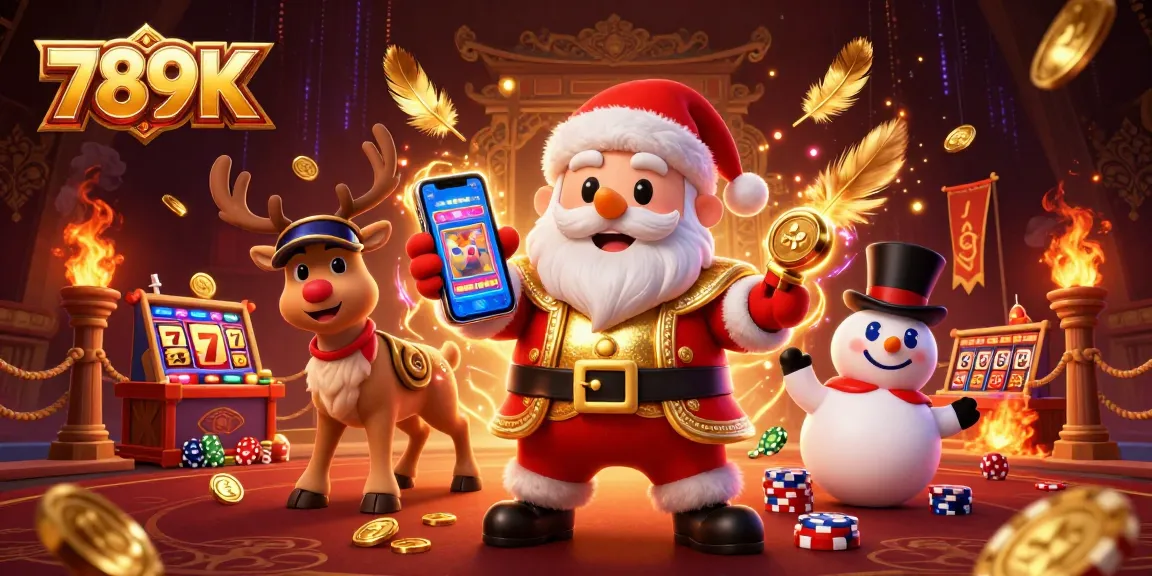 Join the excitement at 789K with cartoon Santa and friends celebrating winning slots.