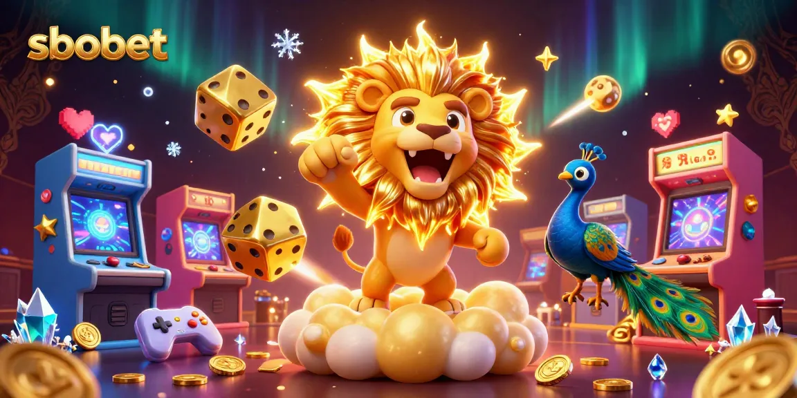 Bet on sbobet with vibrant golden lion and dynamic casino-themed digital art illustration.