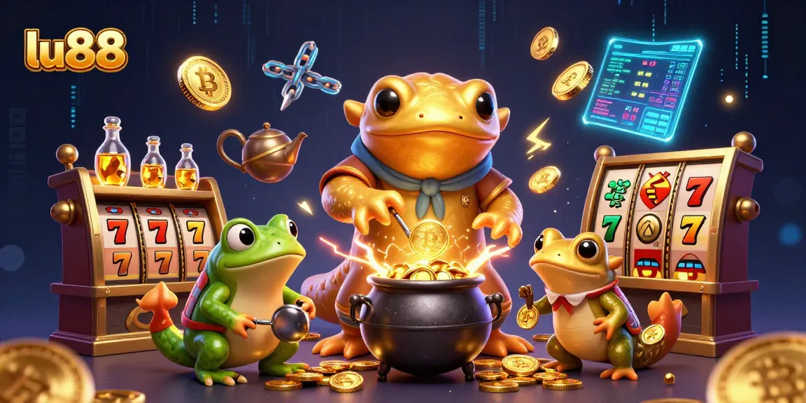 Spin the reels at lu88 with a golden salamander alchemist in a vibrant, magical casino scene.