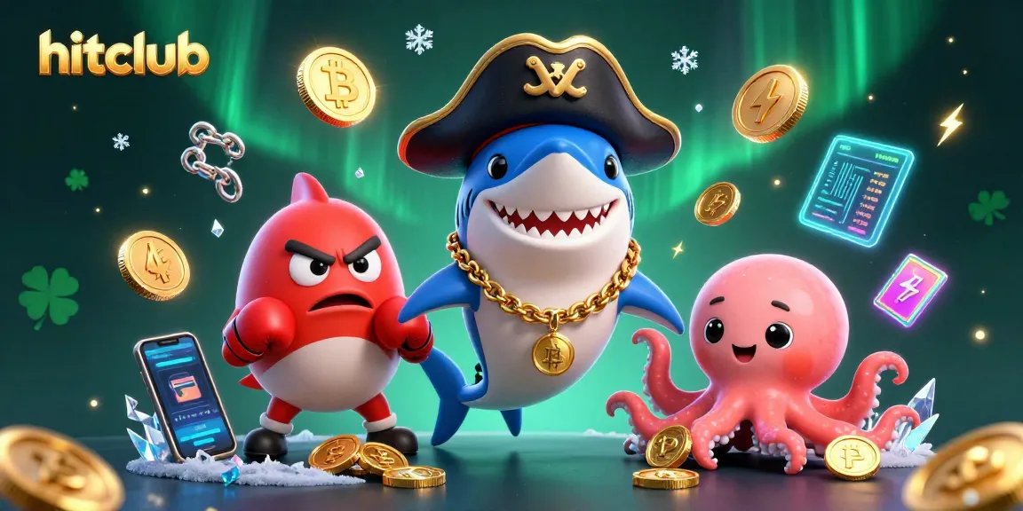 Engage in thrilling gameplay at hitclub, featuring a playful shark, pufferfish, and octopus amidst shining gold coins.