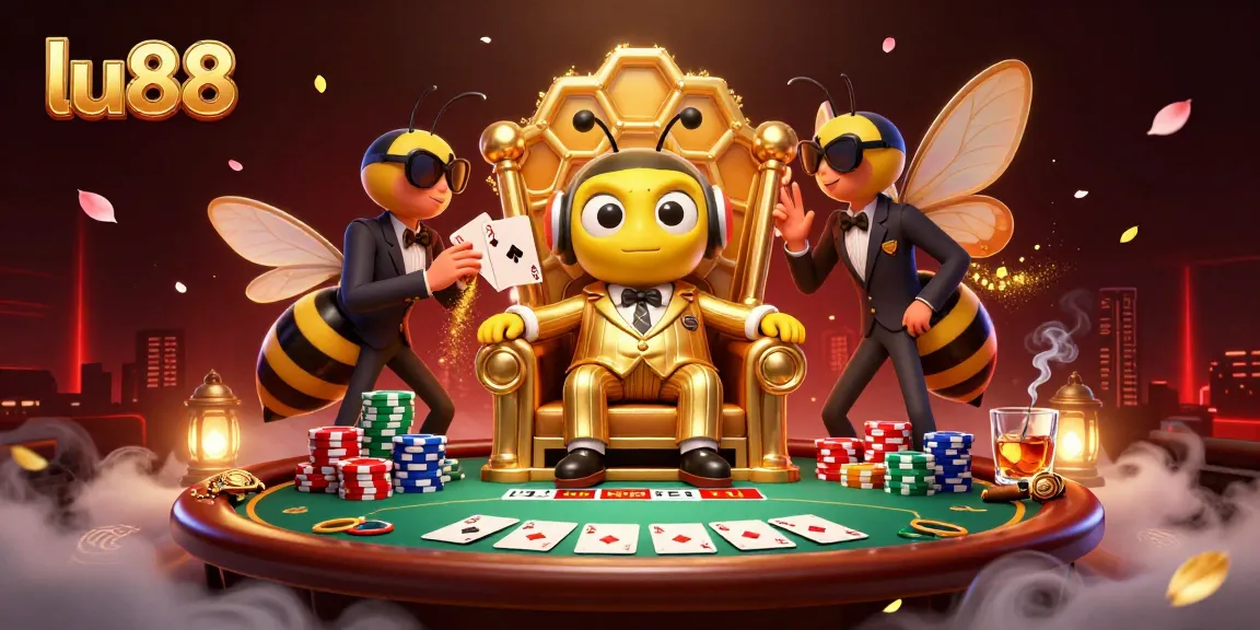 Experience the thrilling vibe at lu88 with an exciting poker scene featuring a bumblebee mob boss.