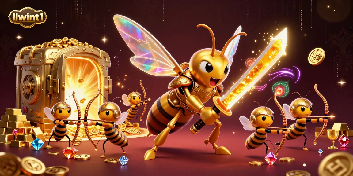 Engage with the vibrant casino world of llwint1, where a golden hornet samurai and bee archers surround sparkling treasures.