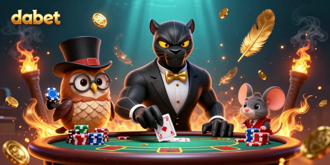 Experience thrilling poker action at dabet with stylish cartoon characters and dynamic casino elements.
