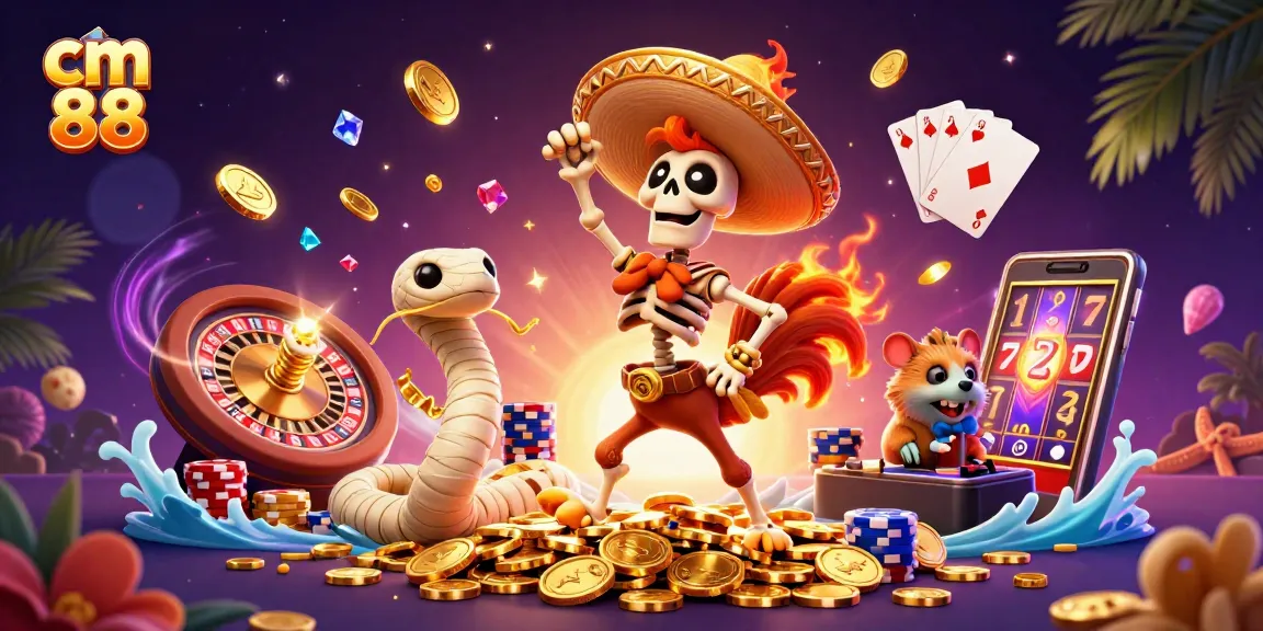 Experience the thrilling excitement of cm 88, featuring a celebratory mariachi rooster and dynamic casino elements.